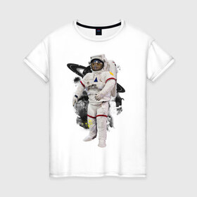 Женская футболка хлопок с принтом Сова космонавт в Петрозаводске, 100% хлопок | прямой крой, круглый вырез горловины, длина до линии бедер, слегка спущенное плечо | сова