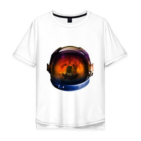 Мужская футболка хлопок Oversize с принтом Чау-чау в Петрозаводске, 100% хлопок | свободный крой, круглый ворот, “спинка” длиннее передней части | Тематика изображения на принте: астронавт | животные | космонавт | космос | мордочка | нос | собака | чау чау | шлем