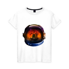 Женская футболка хлопок с принтом Чау-чау в Петрозаводске, 100% хлопок | прямой крой, круглый вырез горловины, длина до линии бедер, слегка спущенное плечо | астронавт | животные | космонавт | космос | мордочка | нос | собака | чау чау | шлем