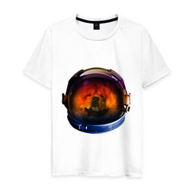 Мужская футболка хлопок с принтом Чау-чау в Петрозаводске, 100% хлопок | прямой крой, круглый вырез горловины, длина до линии бедер, слегка спущенное плечо. | Тематика изображения на принте: астронавт | животные | космонавт | космос | мордочка | нос | собака | чау чау | шлем