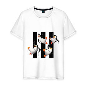 Мужская футболка хлопок с принтом Пингвины Мадагаскара в Петрозаводске, 100% хлопок | прямой крой, круглый вырез горловины, длина до линии бедер, слегка спущенное плечо. | мадагаскар | мультик | пингвины