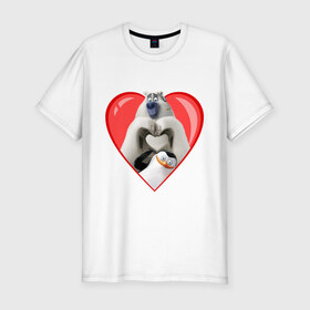 Мужская футболка премиум с принтом Пингвины Мадагаскара в Петрозаводске, 92% хлопок, 8% лайкра | приталенный силуэт, круглый вырез ворота, длина до линии бедра, короткий рукав | мадагаскар | медведь | мультик | пингвины