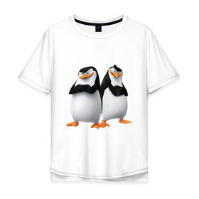 Мужская футболка хлопок Oversize с принтом Пингвины Мадагаскара в Петрозаводске, 100% хлопок | свободный крой, круглый ворот, “спинка” длиннее передней части | мадагаскар | мультик | пингвины