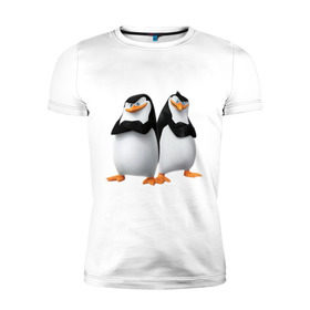 Мужская футболка премиум с принтом Пингвины Мадагаскара в Петрозаводске, 92% хлопок, 8% лайкра | приталенный силуэт, круглый вырез ворота, длина до линии бедра, короткий рукав | мадагаскар | мультик | пингвины