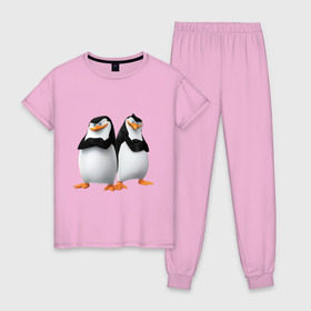 Женская пижама хлопок с принтом Пингвины Мадагаскара в Петрозаводске, 100% хлопок | брюки и футболка прямого кроя, без карманов, на брюках мягкая резинка на поясе и по низу штанин | мадагаскар | мультик | пингвины