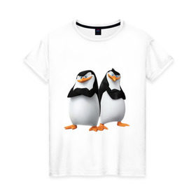 Женская футболка хлопок с принтом Пингвины Мадагаскара в Петрозаводске, 100% хлопок | прямой крой, круглый вырез горловины, длина до линии бедер, слегка спущенное плечо | мадагаскар | мультик | пингвины