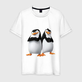 Мужская футболка хлопок с принтом Пингвины Мадагаскара в Петрозаводске, 100% хлопок | прямой крой, круглый вырез горловины, длина до линии бедер, слегка спущенное плечо. | Тематика изображения на принте: мадагаскар | мультик | пингвины