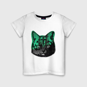 Детская футболка хлопок с принтом Кот свэг в Петрозаводске, 100% хлопок | круглый вырез горловины, полуприлегающий силуэт, длина до линии бедер | город | горы | двойная экспозиция | животные | кот | лес | пейзаж | силуэт