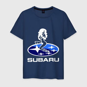 Мужская футболка хлопок с принтом Subaru в Петрозаводске, 100% хлопок | прямой крой, круглый вырез горловины, длина до линии бедер, слегка спущенное плечо. | subaru | субару