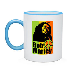 Кружка двухцветная с принтом Bob Marley в Петрозаводске, керамика | объем — 330 мл, диаметр — 80 мм. Цветная ручка и кайма сверху, в некоторых цветах — вся внутренняя часть | bob marley | боб марли