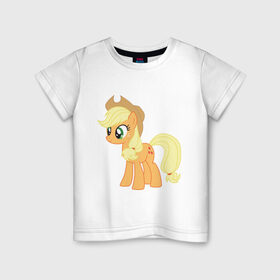 Детская футболка хлопок с принтом Пони Эпплджек в Петрозаводске, 100% хлопок | круглый вырез горловины, полуприлегающий силуэт, длина до линии бедер | my little pony | мой маленький пони | пони | эпплджек