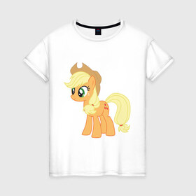 Женская футболка хлопок с принтом Пони Эпплджек в Петрозаводске, 100% хлопок | прямой крой, круглый вырез горловины, длина до линии бедер, слегка спущенное плечо | my little pony | мой маленький пони | пони | эпплджек