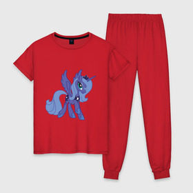Женская пижама хлопок с принтом Принцесса Луна в Петрозаводске, 100% хлопок | брюки и футболка прямого кроя, без карманов, на брюках мягкая резинка на поясе и по низу штанин | Тематика изображения на принте: my little pony | луна | мой маленький пони | пони