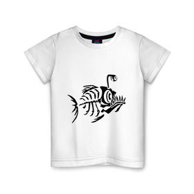 Детская футболка хлопок с принтом Скелет глубоководной рыбы в Петрозаводске, 100% хлопок | круглый вырез горловины, полуприлегающий силуэт, длина до линии бедер | Тематика изображения на принте: скелет