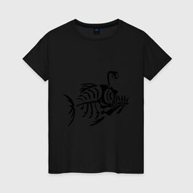 Женская футболка хлопок с принтом Скелет глубоководной рыбы в Петрозаводске, 100% хлопок | прямой крой, круглый вырез горловины, длина до линии бедер, слегка спущенное плечо | Тематика изображения на принте: скелет