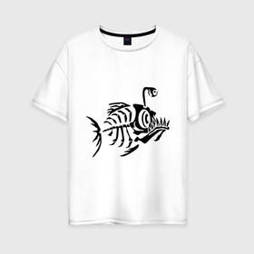 Женская футболка хлопок Oversize с принтом Скелет глубоководной рыбы в Петрозаводске, 100% хлопок | свободный крой, круглый ворот, спущенный рукав, длина до линии бедер
 | скелет