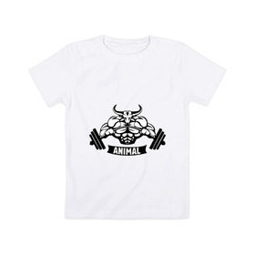 Детская футболка хлопок с принтом Bodybuilder bull в Петрозаводске, 100% хлопок | круглый вырез горловины, полуприлегающий силуэт, длина до линии бедер | Тематика изображения на принте: animal
