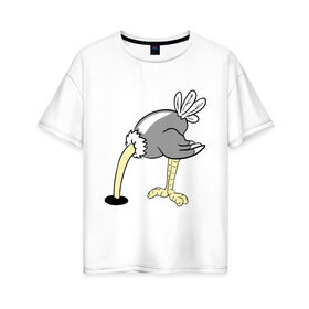 Женская футболка хлопок Oversize с принтом Страус в Петрозаводске, 100% хлопок | свободный крой, круглый ворот, спущенный рукав, длина до линии бедер
 | пара | страус