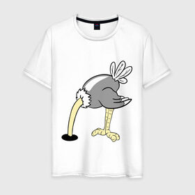 Мужская футболка хлопок с принтом Страус в Петрозаводске, 100% хлопок | прямой крой, круглый вырез горловины, длина до линии бедер, слегка спущенное плечо. | пара | страус