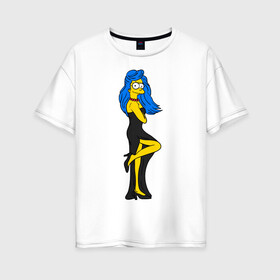 Женская футболка хлопок Oversize с принтом Миссис Симпсон в Петрозаводске, 100% хлопок | свободный крой, круглый ворот, спущенный рукав, длина до линии бедер
 | simpson | костюм | любовь | мардж | миссис симпсон | семья | симпсон