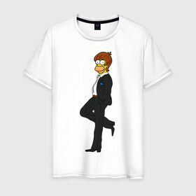 Мужская футболка хлопок с принтом Мистер Симпсон в Петрозаводске, 100% хлопок | прямой крой, круглый вырез горловины, длина до линии бедер, слегка спущенное плечо. | гомер