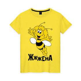 Женская футболка хлопок с принтом Жена в Петрозаводске, 100% хлопок | прямой крой, круглый вырез горловины, длина до линии бедер, слегка спущенное плечо | жена | любовь | майя | пчелка | семья