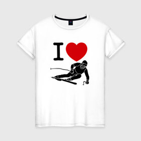 Женская футболка хлопок с принтом Я люблю лыжи в Петрозаводске, 100% хлопок | прямой крой, круглый вырез горловины, длина до линии бедер, слегка спущенное плечо | 