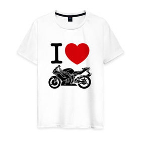 Мужская футболка хлопок с принтом Я люблю спортивные мотоциклы в Петрозаводске, 100% хлопок | прямой крой, круглый вырез горловины, длина до линии бедер, слегка спущенное плечо. | 
