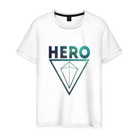 Мужская футболка хлопок с принтом Hero в Петрозаводске, 100% хлопок | прямой крой, круглый вырез горловины, длина до линии бедер, слегка спущенное плечо. | 