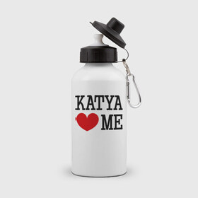 Бутылка спортивная с принтом Катя любит меня в Петрозаводске, металл | емкость — 500 мл, в комплекте две пластиковые крышки и карабин для крепления | 