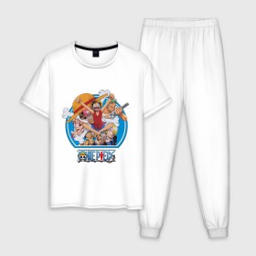 Мужская пижама хлопок с принтом One Piece в Петрозаводске, 100% хлопок | брюки и футболка прямого кроя, без карманов, на брюках мягкая резинка на поясе и по низу штанин
 | 
