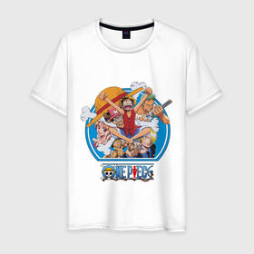 Мужская футболка хлопок с принтом One Piece в Петрозаводске, 100% хлопок | прямой крой, круглый вырез горловины, длина до линии бедер, слегка спущенное плечо. | Тематика изображения на принте: 