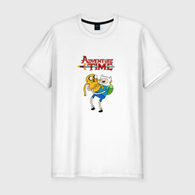 Мужская футболка премиум с принтом Adventure Time Fin and Jake в Петрозаводске, 92% хлопок, 8% лайкра | приталенный силуэт, круглый вырез ворота, длина до линии бедра, короткий рукав | 