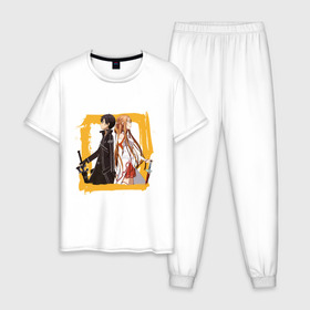 Мужская пижама хлопок с принтом Asuna & Kirito в Петрозаводске, 100% хлопок | брюки и футболка прямого кроя, без карманов, на брюках мягкая резинка на поясе и по низу штанин
 | anime | asuna | kirito | sao | sword art online | аниме | асуна | виртуальная реальность | игры | кирито | мечи | сворд арт онлайн