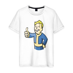 Мужская футболка хлопок с принтом Fallout vault boy в Петрозаводске, 100% хлопок | прямой крой, круглый вырез горловины, длина до линии бедер, слегка спущенное плечо. | 