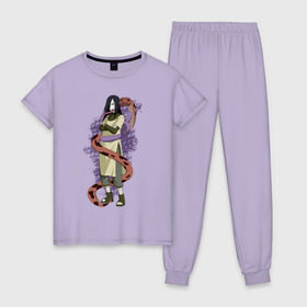 Женская пижама хлопок с принтом Орочимару в Петрозаводске, 100% хлопок | брюки и футболка прямого кроя, без карманов, на брюках мягкая резинка на поясе и по низу штанин | дзютсу | змея | орочимару