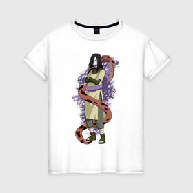 Женская футболка хлопок с принтом Орочимару в Петрозаводске, 100% хлопок | прямой крой, круглый вырез горловины, длина до линии бедер, слегка спущенное плечо | дзютсу | змея | орочимару