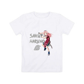 Детская футболка хлопок с принтом Сакура Харуно в Петрозаводске, 100% хлопок | круглый вырез горловины, полуприлегающий силуэт, длина до линии бедер | sakura | дзютсу | сакура