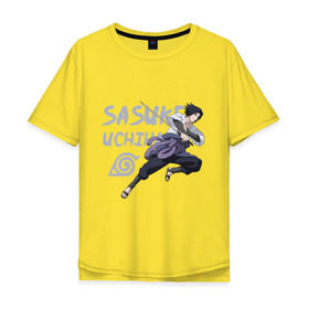 Мужская футболка хлопок Oversize с принтом Саске Учиха в Петрозаводске, 100% хлопок | свободный крой, круглый ворот, “спинка” длиннее передней части | sasuke | дзютсу | катана | саске | учиха | шаринган