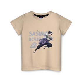 Детская футболка хлопок с принтом Саске Учиха в Петрозаводске, 100% хлопок | круглый вырез горловины, полуприлегающий силуэт, длина до линии бедер | sasuke | дзютсу | катана | саске | учиха | шаринган