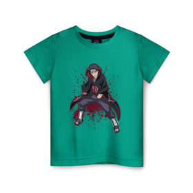 Детская футболка хлопок с принтом Учиха в Петрозаводске, 100% хлопок | круглый вырез горловины, полуприлегающий силуэт, длина до линии бедер | дзютсу | итачи | кровь | шаринган
