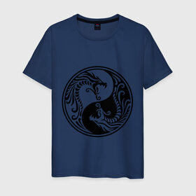 Мужская футболка хлопок с принтом Два дракона Инь Янь в Петрозаводске, 100% хлопок | прямой крой, круглый вырез горловины, длина до линии бедер, слегка спущенное плечо. | дракон | инь | ян