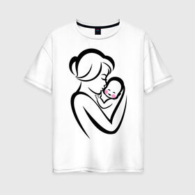 Женская футболка хлопок Oversize с принтом Лучшая мама на свете в Петрозаводске, 100% хлопок | свободный крой, круглый ворот, спущенный рукав, длина до линии бедер
 | лучшая мама | ребенок