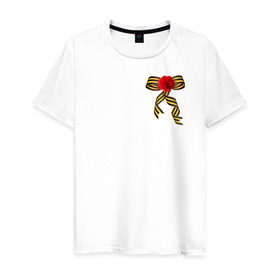 Мужская футболка хлопок с принтом футболка с георгиевской лентой в Петрозаводске, 100% хлопок | прямой крой, круглый вырез горловины, длина до линии бедер, слегка спущенное плечо. | 