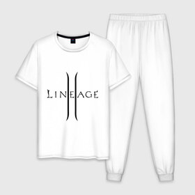 Мужская пижама хлопок с принтом Lineage logo в Петрозаводске, 100% хлопок | брюки и футболка прямого кроя, без карманов, на брюках мягкая резинка на поясе и по низу штанин
 | lineage | logo | игра | логотип