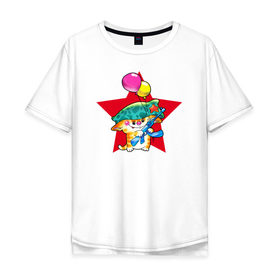 Мужская футболка хлопок Oversize с принтом Кот с автоматом в Петрозаводске, 100% хлопок | свободный крой, круглый ворот, “спинка” длиннее передней части | 
