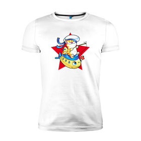 Мужская футболка премиум с принтом Кот моряк в Петрозаводске, 92% хлопок, 8% лайкра | приталенный силуэт, круглый вырез ворота, длина до линии бедра, короткий рукав | 