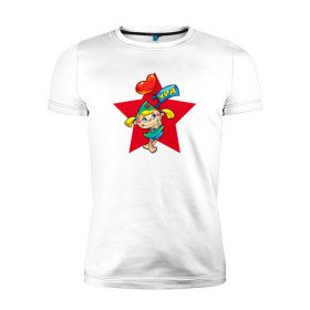 Мужская футболка премиум с принтом Девочка с флажком в Петрозаводске, 92% хлопок, 8% лайкра | приталенный силуэт, круглый вырез ворота, длина до линии бедра, короткий рукав | 