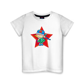 Детская футболка хлопок с принтом Девочка с танком в Петрозаводске, 100% хлопок | круглый вырез горловины, полуприлегающий силуэт, длина до линии бедер | 