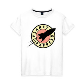 Женская футболка хлопок с принтом Planet Express в Петрозаводске, 100% хлопок | прямой крой, круглый вырез горловины, длина до линии бедер, слегка спущенное плечо | 